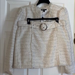 White tweed jacket and skirt set